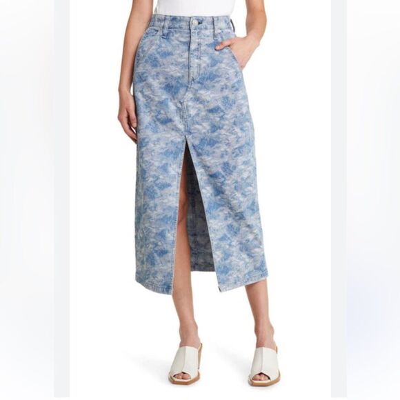 RAG & BONE Skirt Denim NWT Midi SId Jacquard Blue Size 24 XS - Picture 1 of 13